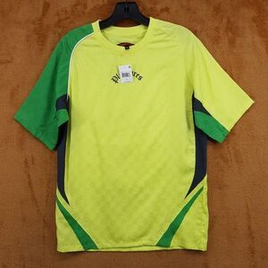 PLEASURES Shirt Mens Small Yellow Green Graphic Jersey Late Sport Skeleton